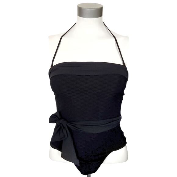 Amaio Other - AMAIO Solene belted jacquard maillot one piece textured black luxe swimsuit Sz S